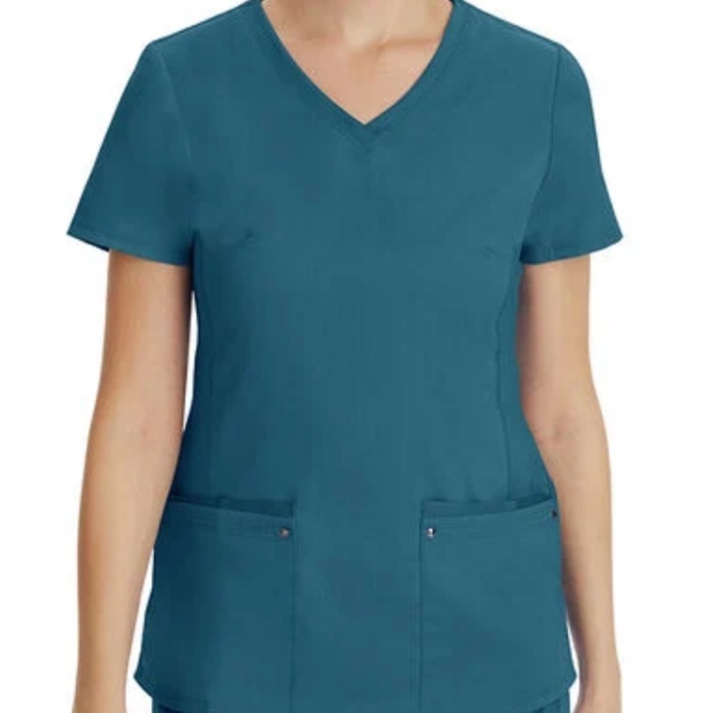 Purple Label Healing Hands Juliet yoga v-neck women’s scrub top Caribbean sz Lg